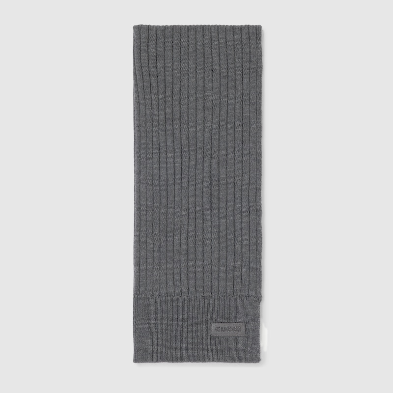Gucci Knitted Wool Scarf In Grey
