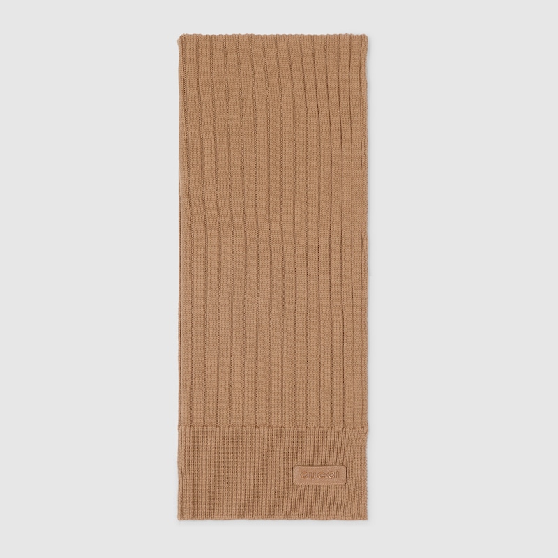 Gucci Knit Wool Scarf In Brown