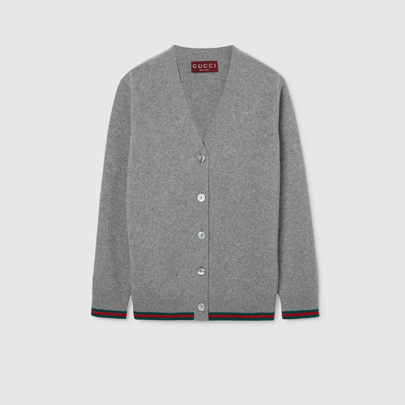 GUCCI GUCCI WOOL AND CASHMERE CARDIGAN WITH WEB