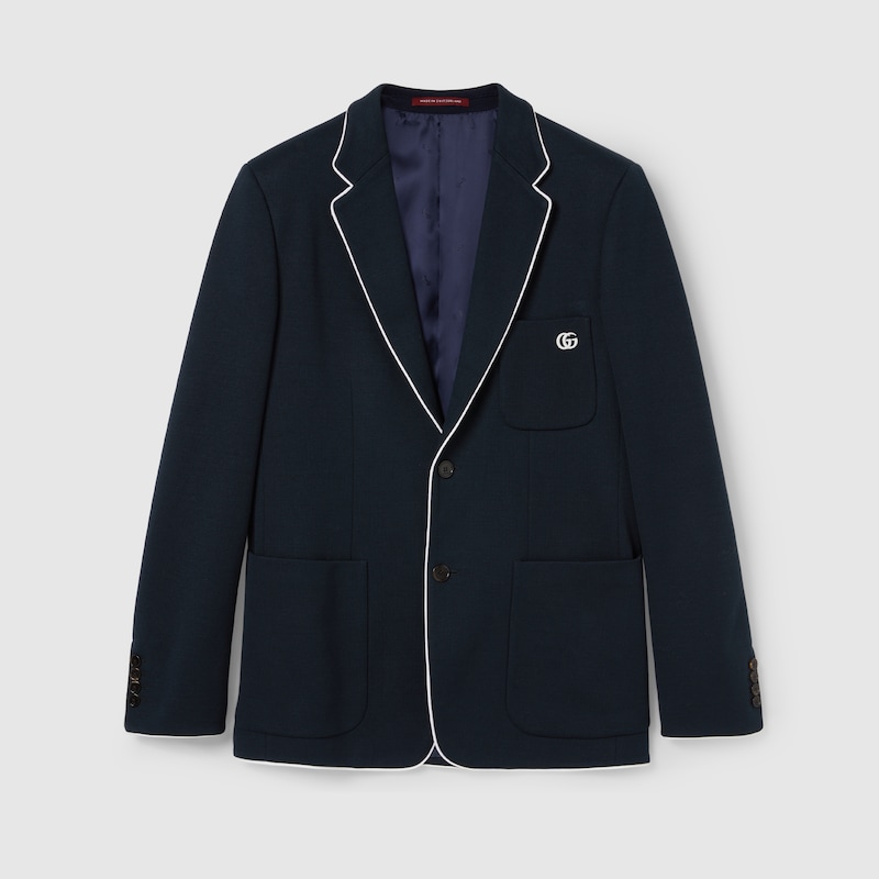 Gucci Cotton Jersey Jacket With Embroidery In Blue