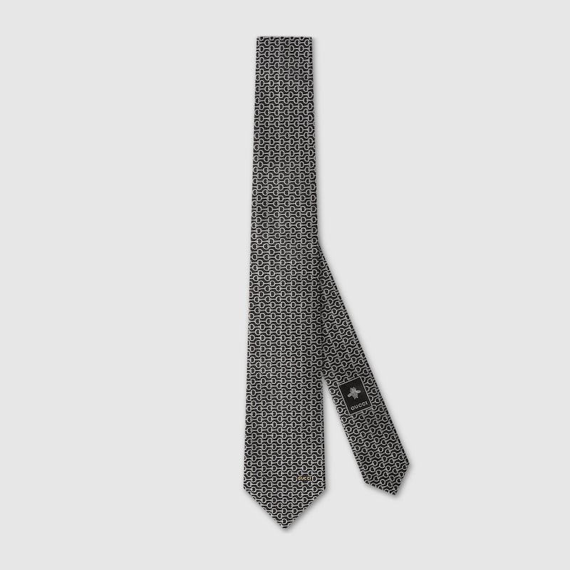 Gucci Horsebit Silk Jacquard Tie In Black