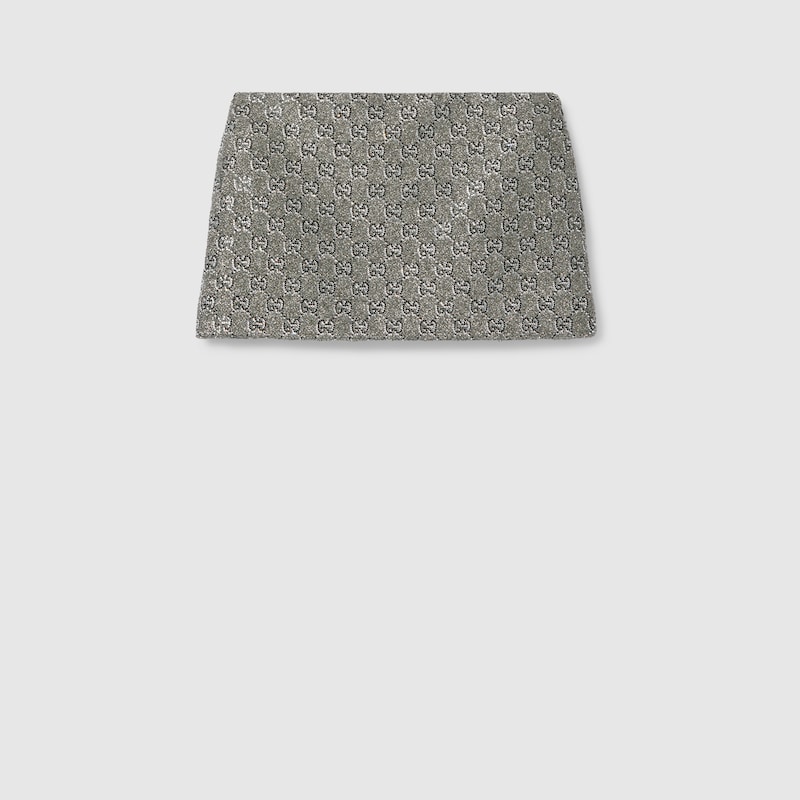 Gucci Embroidered Gg Wool Tweed Mini Skirt In Grey