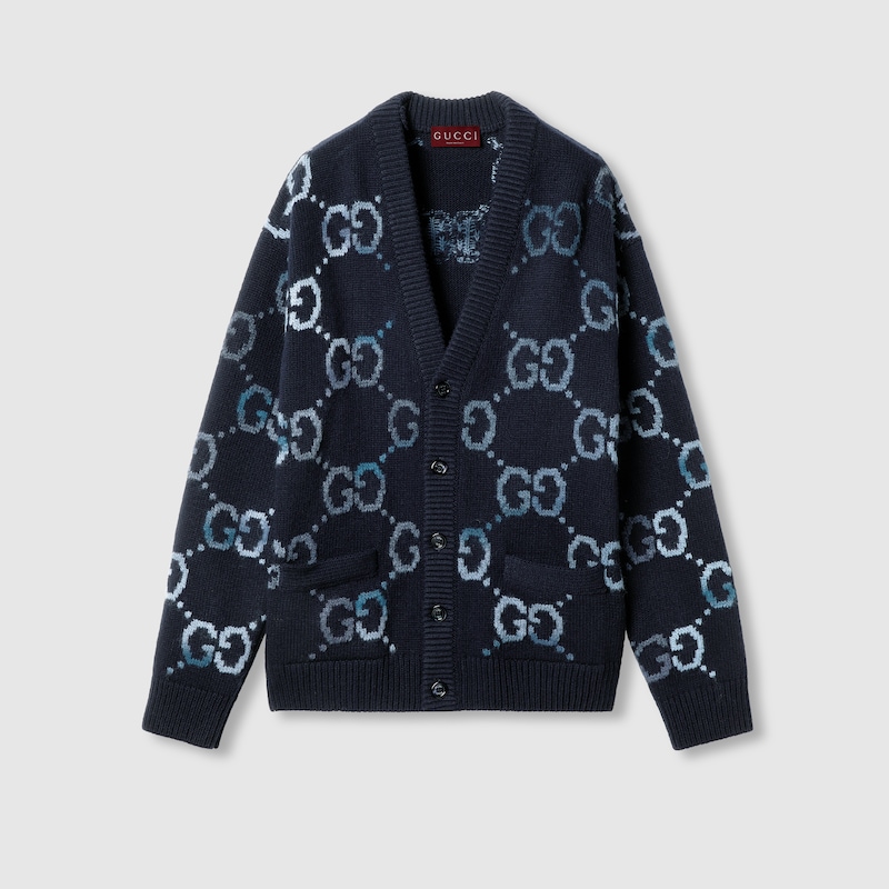 Gucci Sweater With Gg Intarsia In Blue