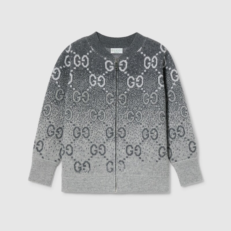 Gucci Gg Wool Jacquard Cardigan In Grey