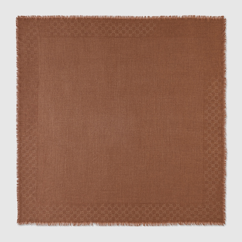 Shop Gucci Gg Wool Silk Jacquard Shawl In Beige