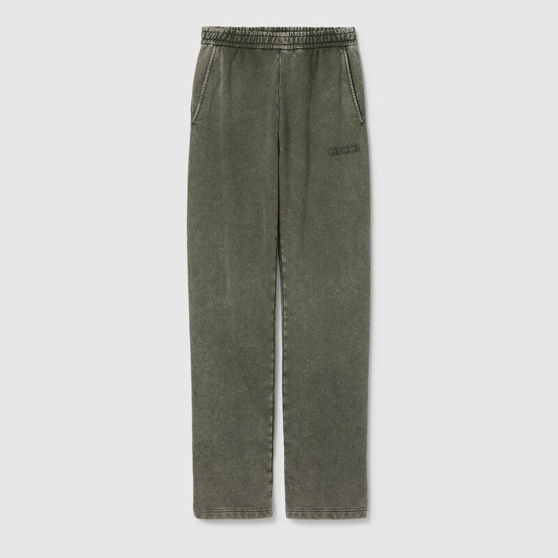 Gucci Embroidered Cotton Jogging Pant In Green