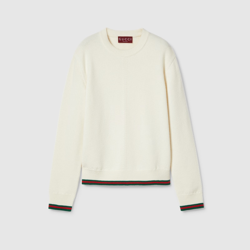 Gucci Wool And Cashmere Sweater With Web In Neutral