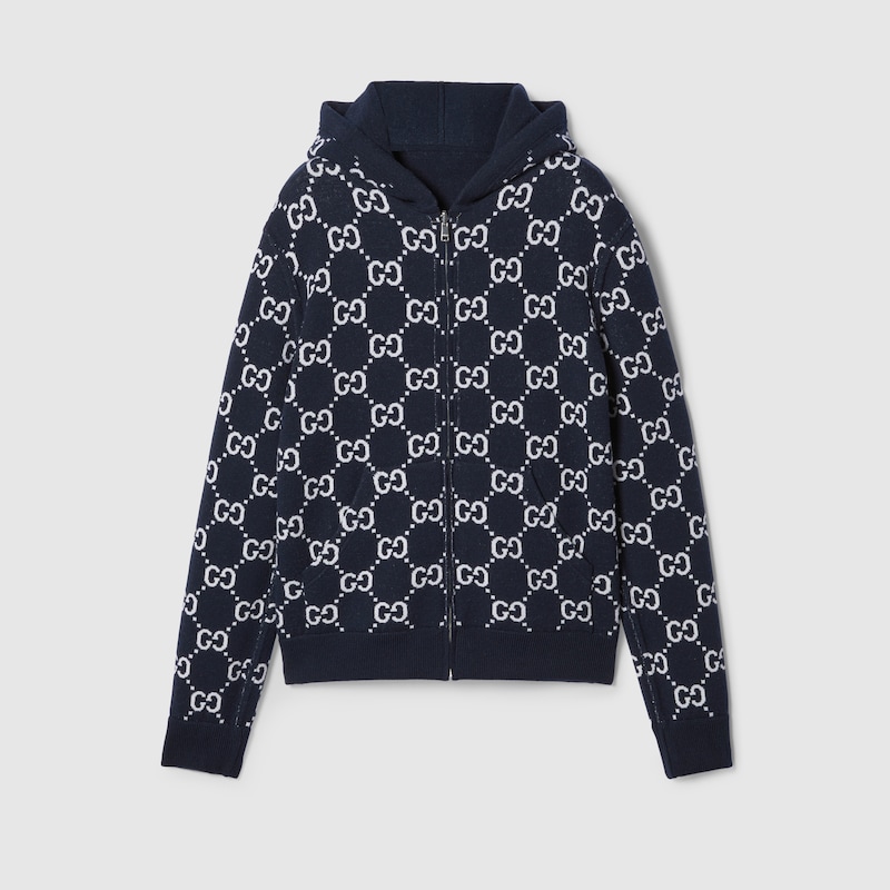 Reversible GG wool hooded zip jacket