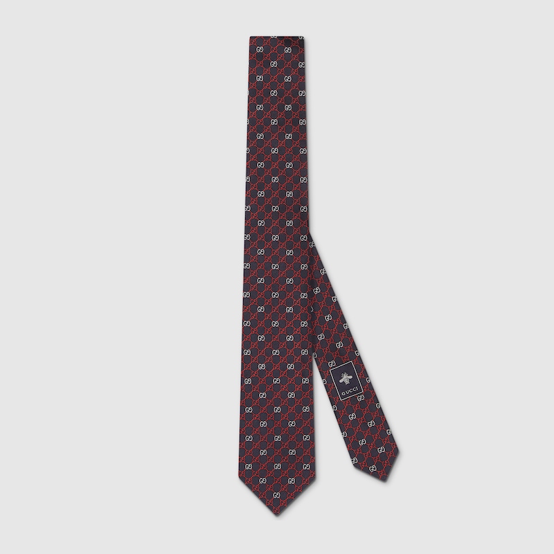 Gucci Gg Silk Jacquard Tie In Blue