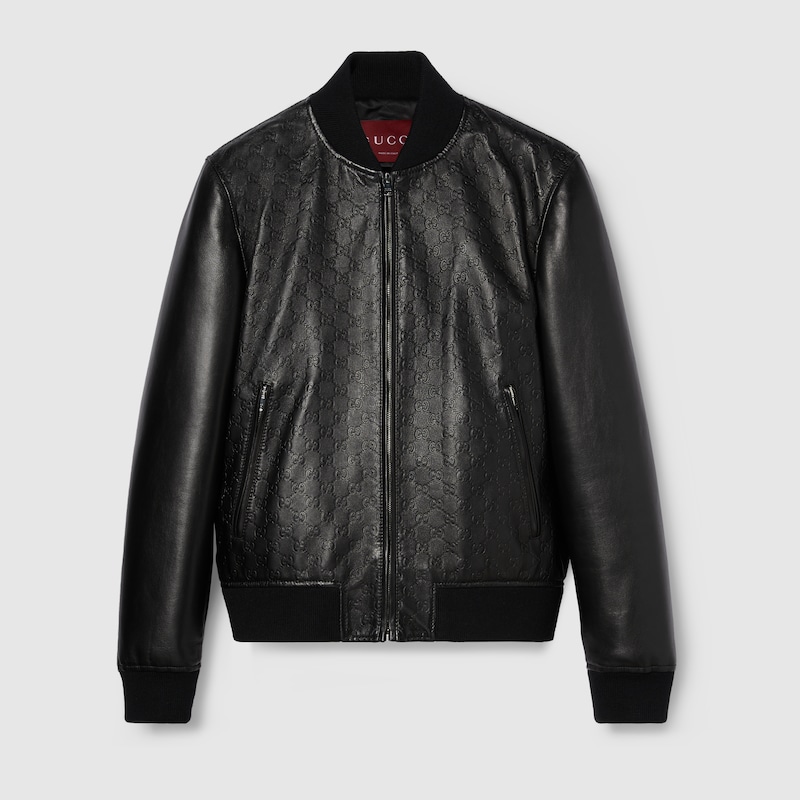 Embossed GG Leather Bomber Jacket Embossed GG Leather Bomber Jacket