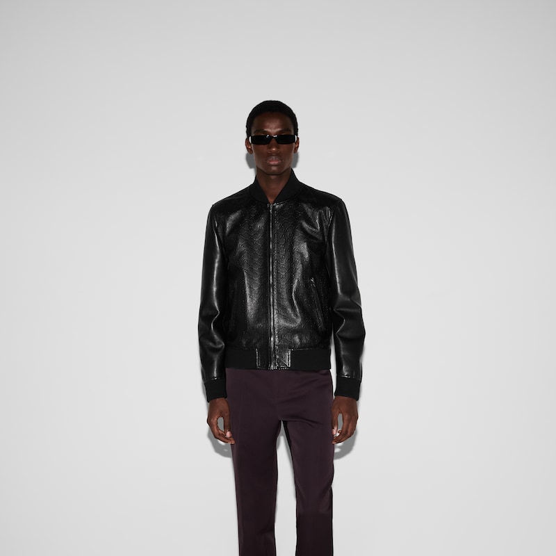 Gucci Embossed GG Leather Bomber Jacket | Thumbnail 3 Gucci Embossed GG Leather Bomber Jacket | Thumbnail 3