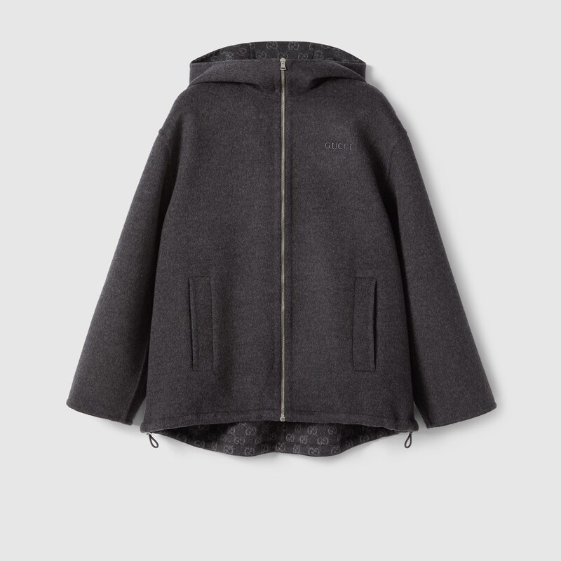 Gucci Embroidered Wool And Silk Hooded Jacket In Grey