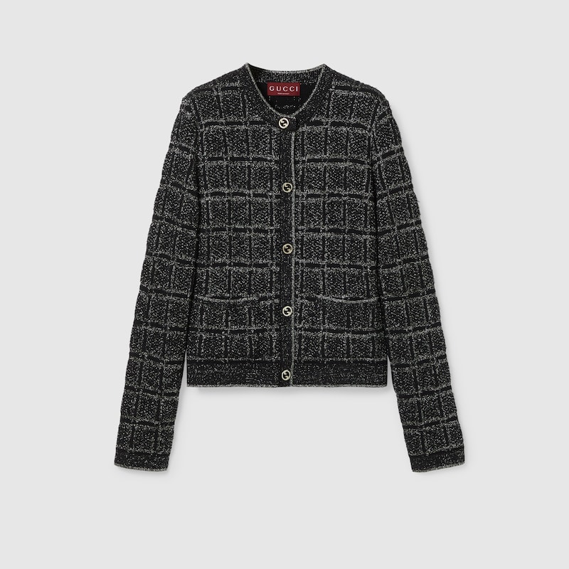 Gucci Interlocking-g Check Cardigan In Black