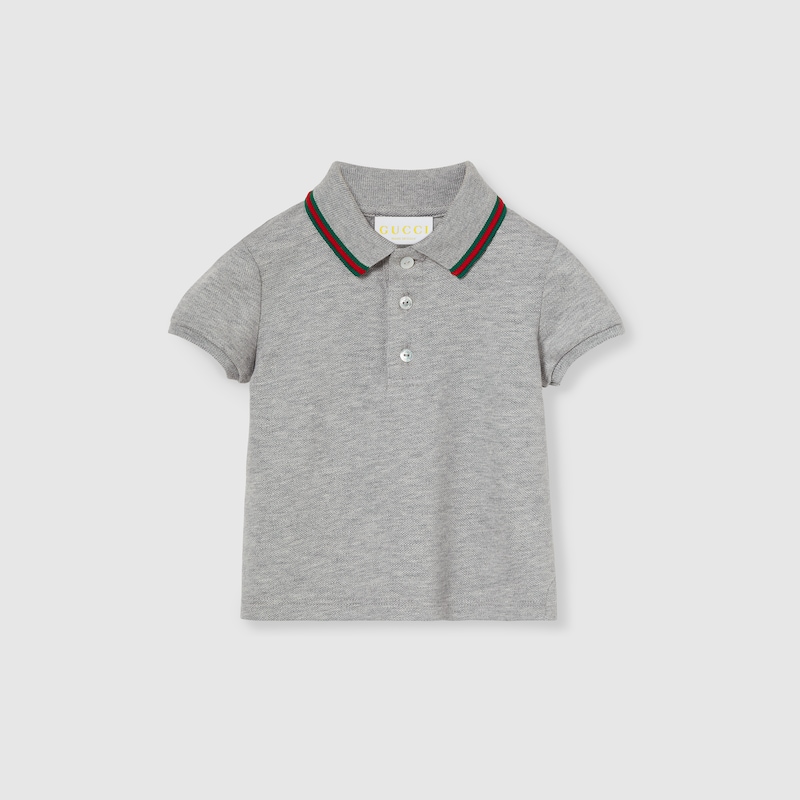 Shop Gucci Cotton Polo Shirt With Web In Grey