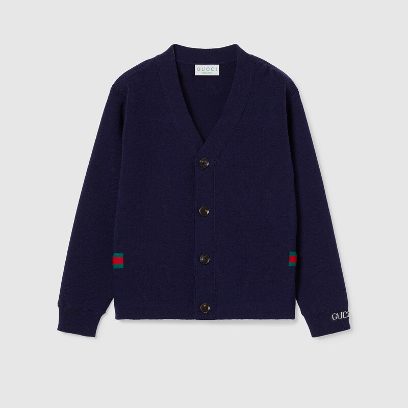 Gucci Wool Cardigan With Web In Blue