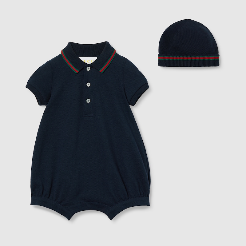 Shop Gucci Two-piece Cotton Gift Set With Web In Blue