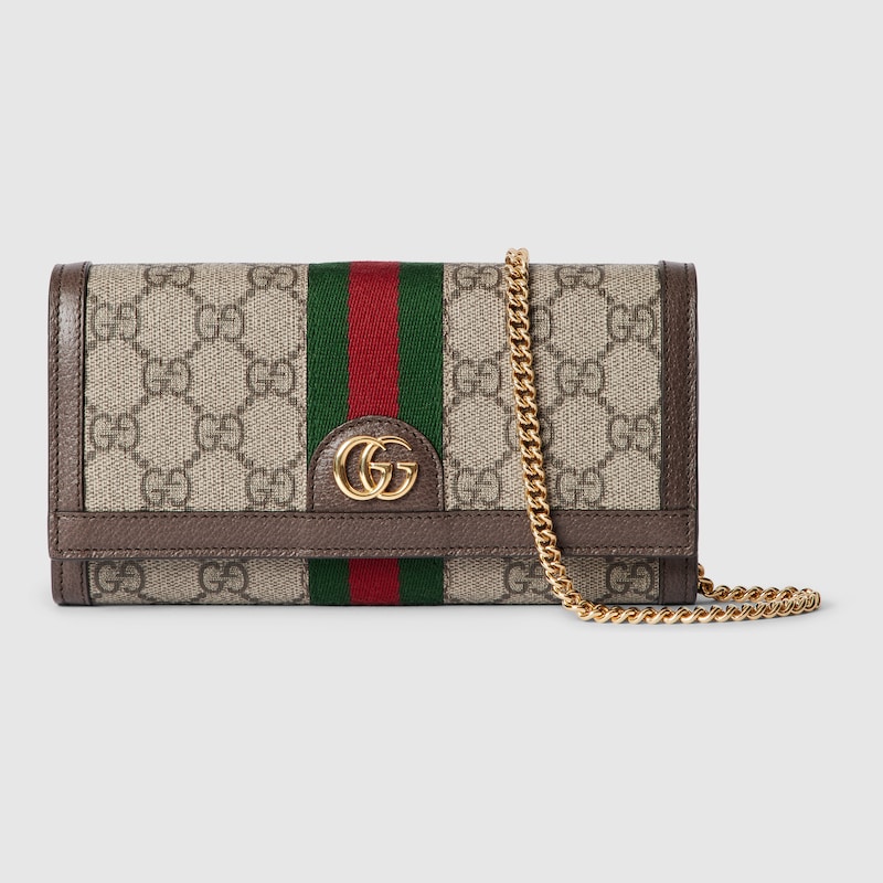 Gucci Ophidia Monogrammed Chain Wallet In Beige
