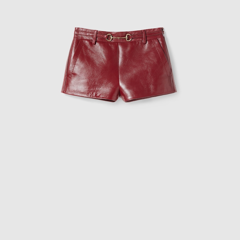 Gucci Leather Shorts With Horsebit Detail In Bordeaux
