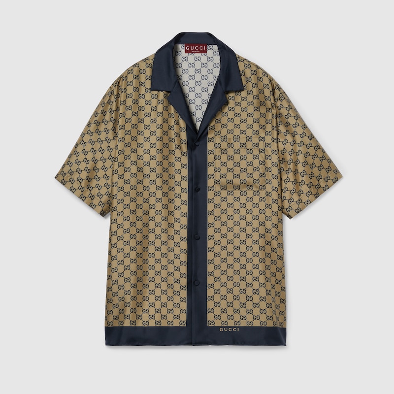 Shop Gucci Printed Silk Shirt In Blue