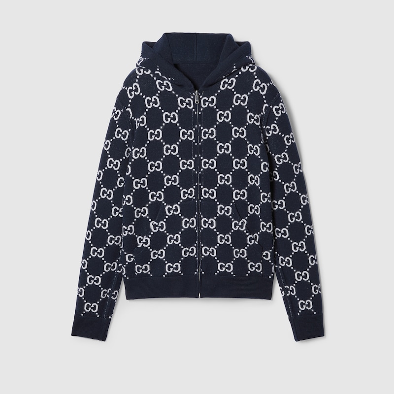 Reversible GG wool hooded zip jacket
