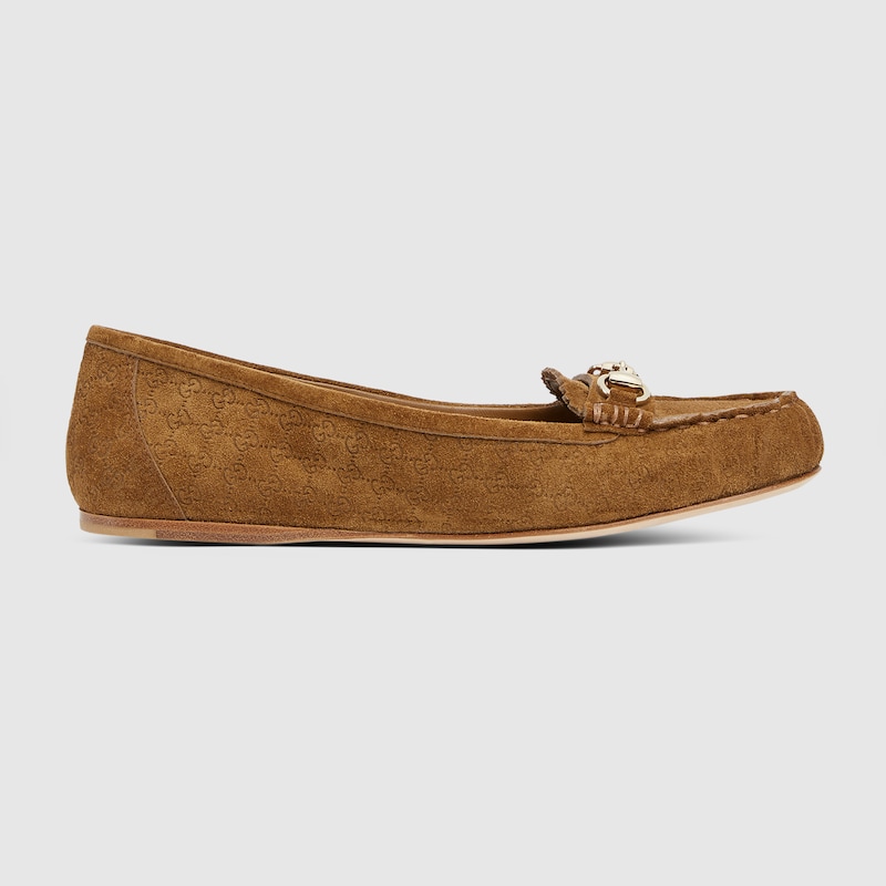Gucci Horse Title Button Ballet Flats In Brown