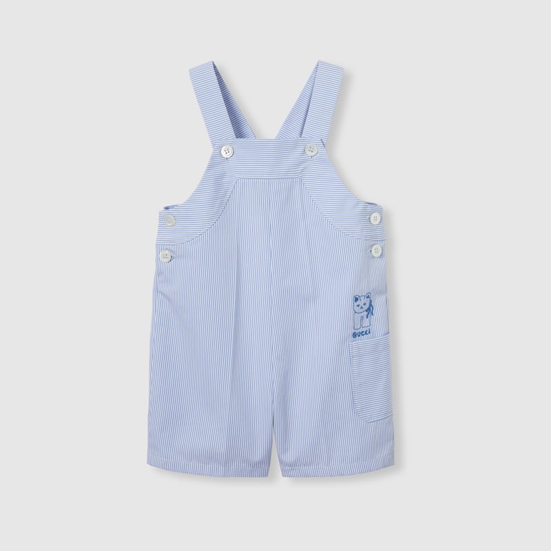 Gucci Embroidered Cotton Overall In Blue