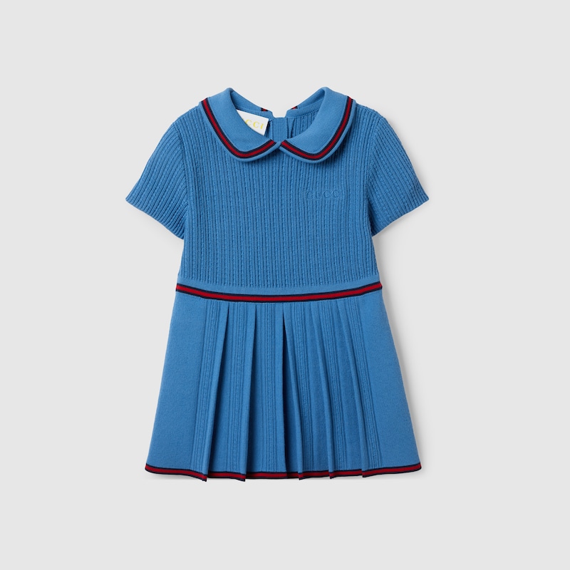Gucci Embroidered Cotton Dress In Blue