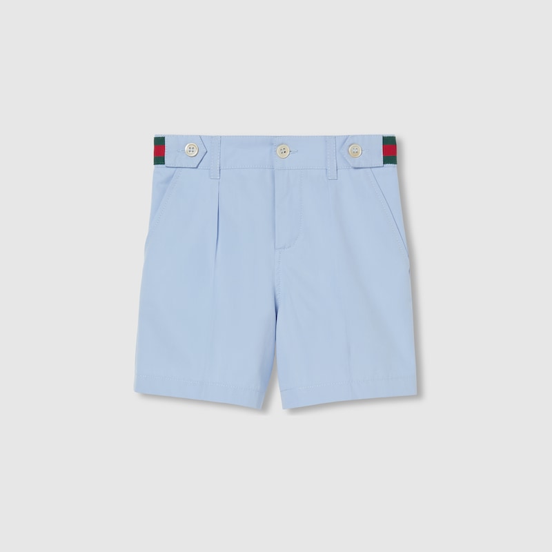 Gucci Cotton Shorts With Web In Blue