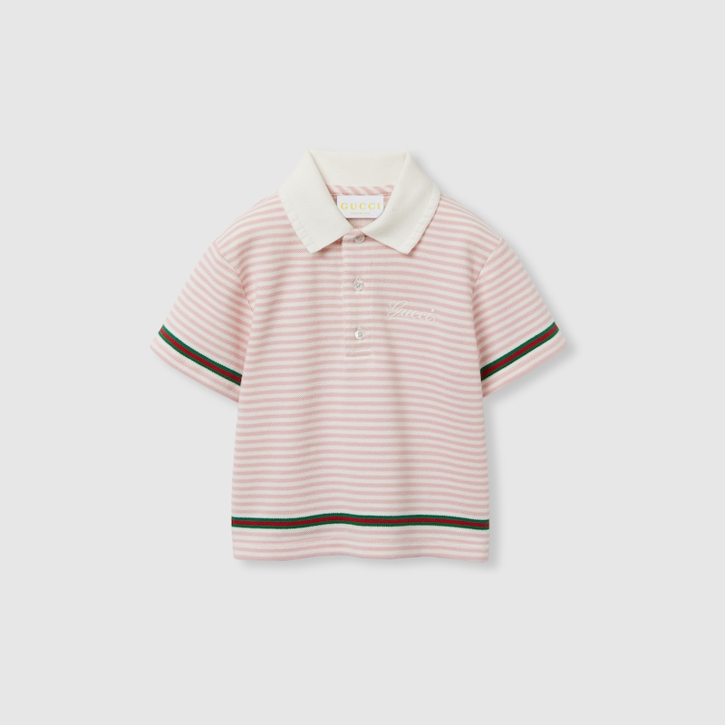 Gucci Embroidered Cotton Polo In Pink