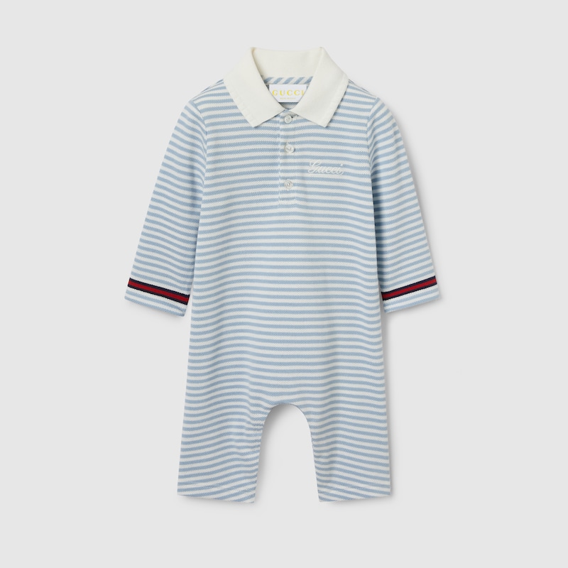Gucci Embroidered Cotton One-piece In Blue