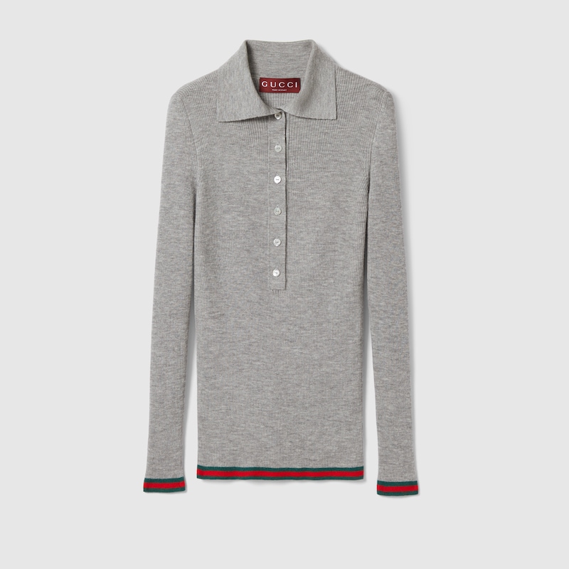 GUCCI GUCCI CASHMERE AND SILK POLO TOP WITH WEB