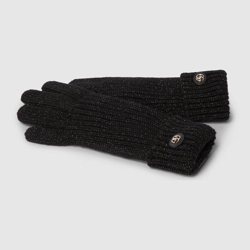 Rib knit wool lamé gloves