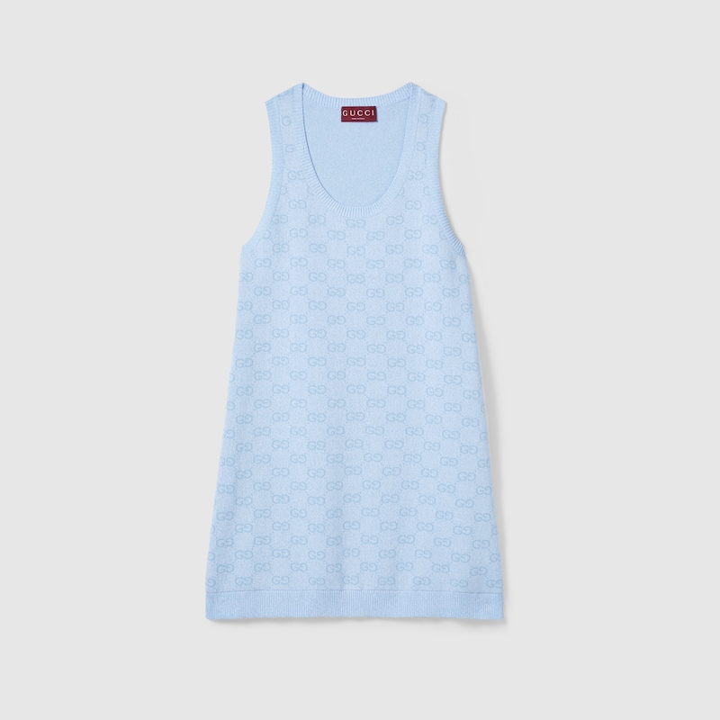 Gucci Gg Cotton Jacquard Mini Dress In Blue