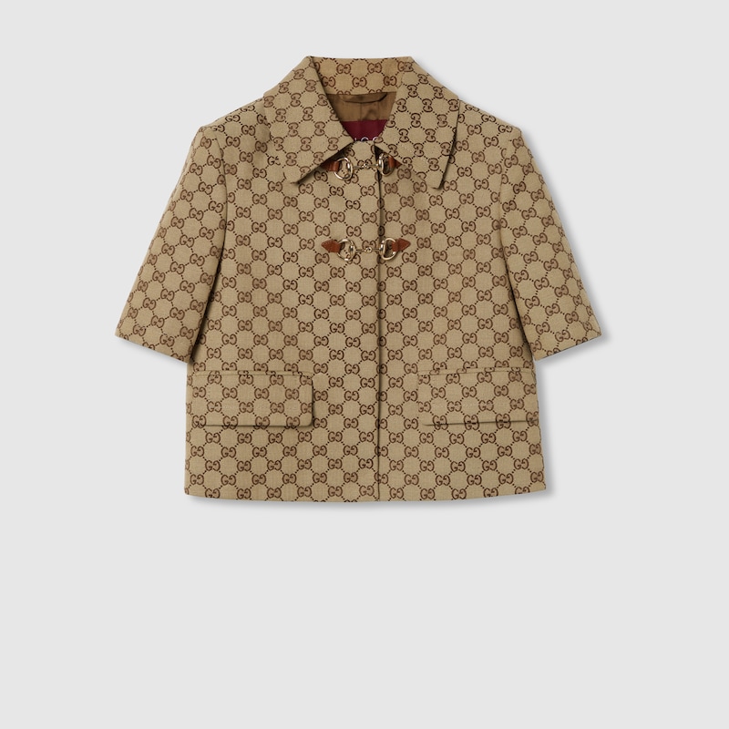 Gucci Gg Canvas Jacket With Horsebit In Brown