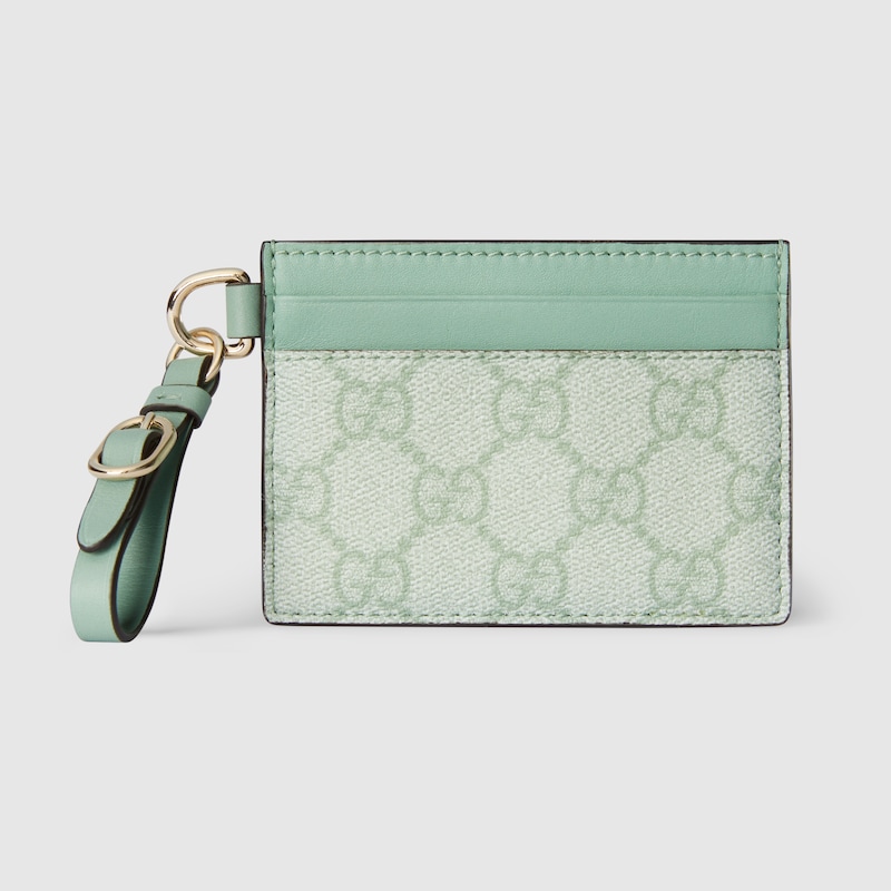 Gucci Gg Emblem Card Case With Strap In Green