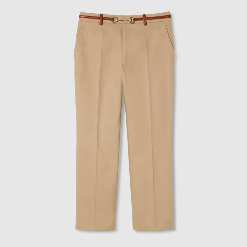 Gucci Beige Drill Cotton Pants With Bit Detail Women In Beige