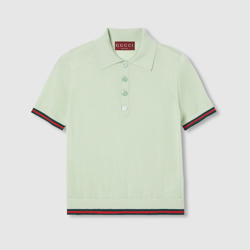 Gucci Extra Fine Cashmere Silk Polo Top In Green