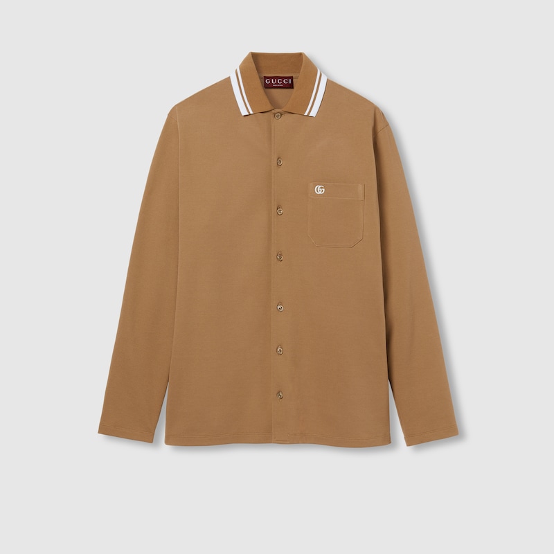 Gucci Cotton Piquet Polo Shirt With Embroidery In Beige