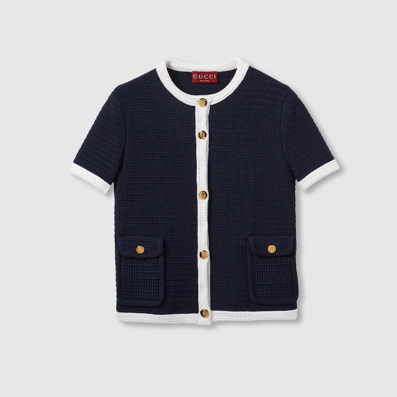 Gucci Fine Cotton Cardigan In Blue
