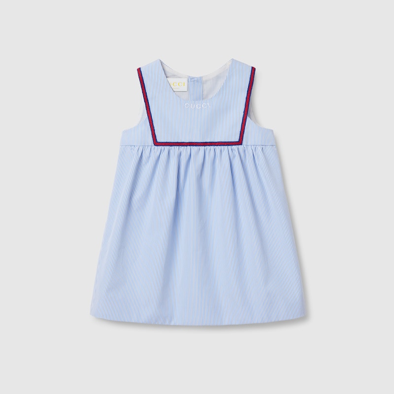 Gucci Embroidered Cotton Poplin Dress In Blue