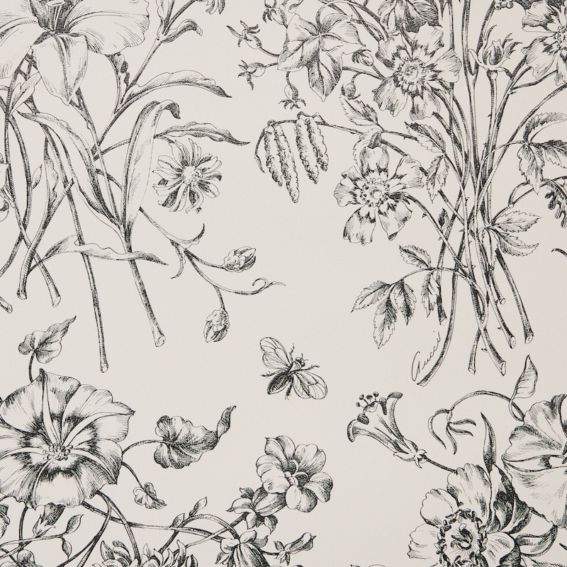 Flora Sketch print wallpaper in ivory and black | GUCCI® US Gucci Flora Sketch print wallpaper