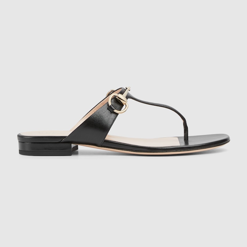 Shop Gucci Women's Thong Sandal With Horsebit In Black