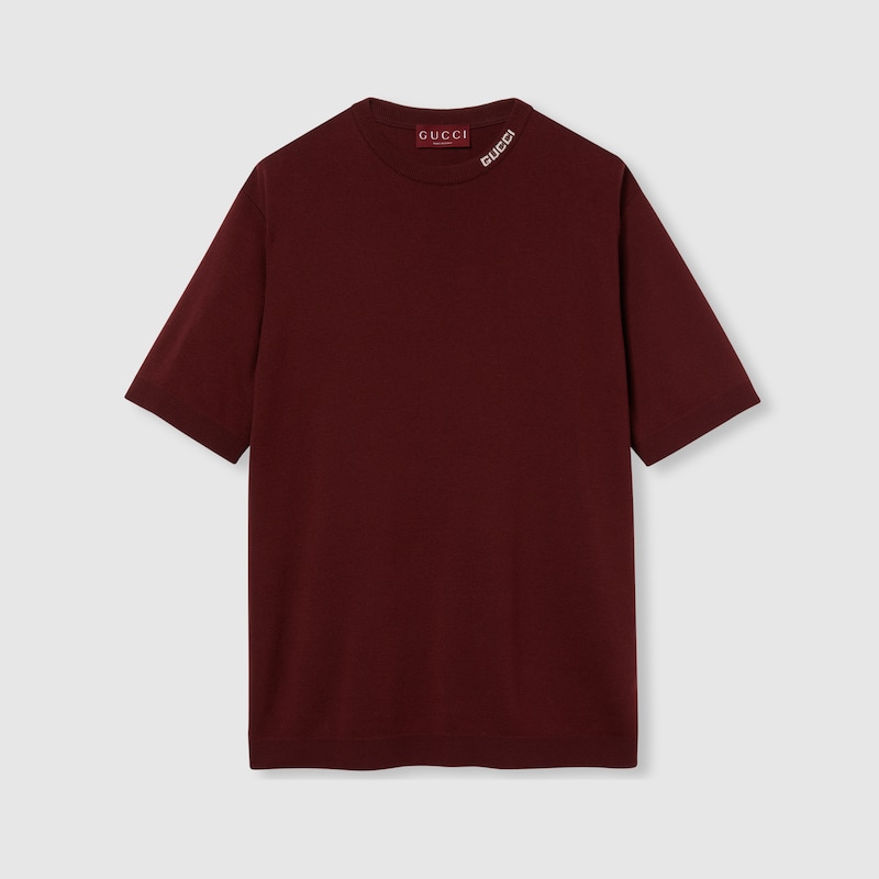 Gucci Silk Cotton T-shirt With  Intarsia In Bordeaux