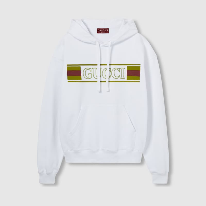 Gucci Embroidered Cotton Hooded Sweatshirt In White