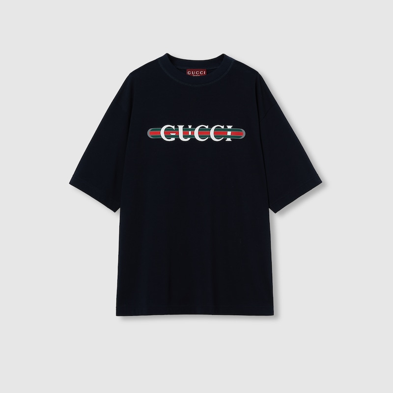 Gucci Printed Cotton T-shirt In Blue