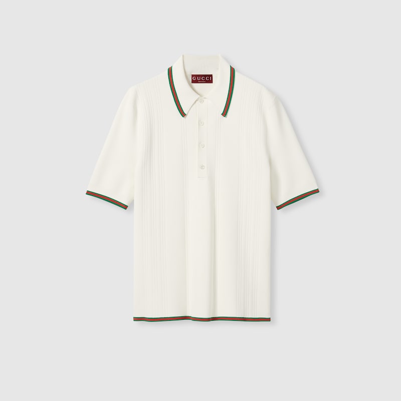 Gucci Knit Polo Shirt With Web In White