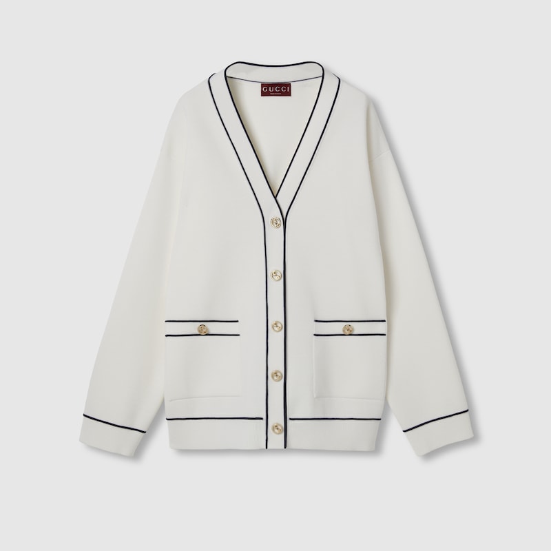 Gucci Incrocio Gg Ribbed-knit Cardigan In White