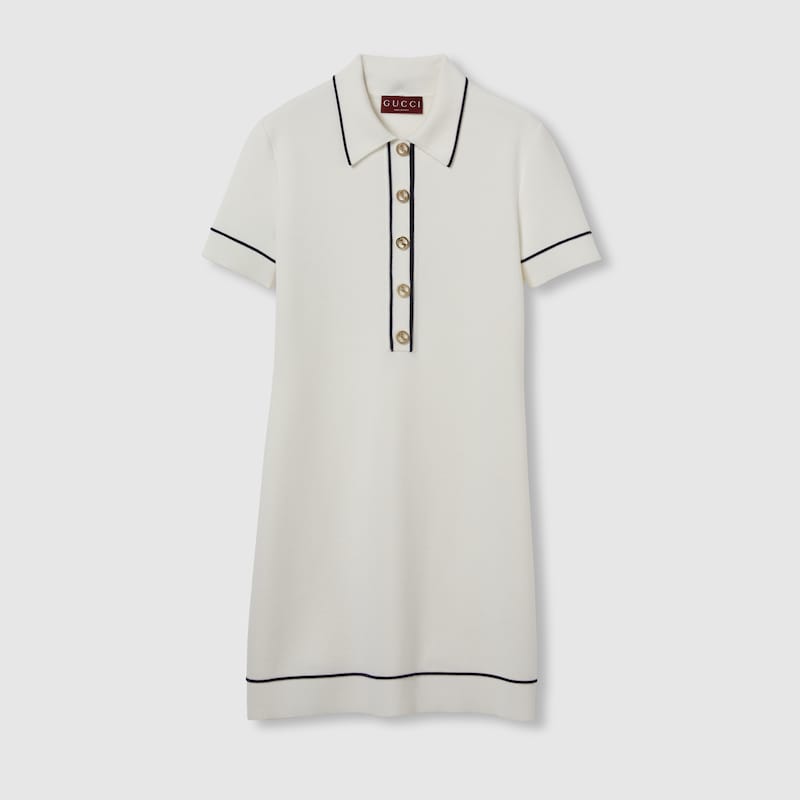 Gucci Fine Wool Polo Dress In White