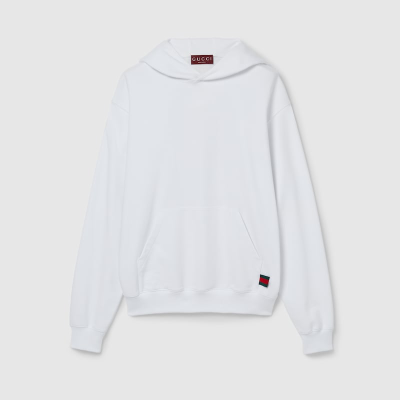 Gucci White Hoodie With Maxi Web Print On The Hood And Kangaroo Pocket On The Front In Cotton Man In White