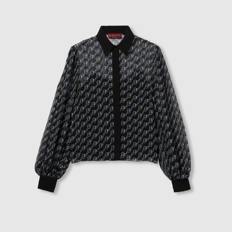 Gucci Printed Silk Creponne Shirt In Black